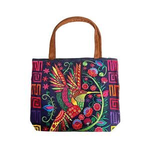 "Boho Hummie" Embroidered Floral Hummingbird Tote Bag